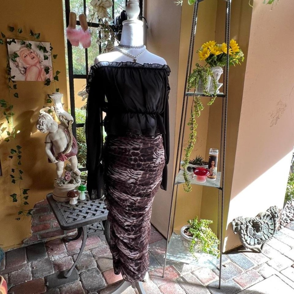 animal print ruched bodycon mesh skirt
